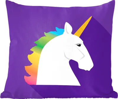 Produktbild von MuchoWow® Zierkissen Sofakissen Wohnzimmer Dekokissen 45x45 cm Kinder Illustration Einhorn auf lila Hintergrund - Schlafpolster - Polster für das Sofa