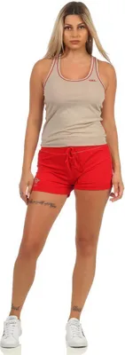 Produktbild von Damen 2 teiler Fitness Sport Short; Dunkelbeige/Rot M/L