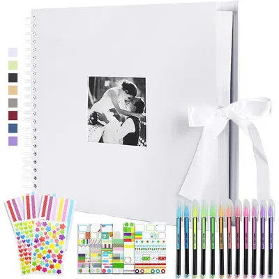 Produktbild von Scrapbook Fotoalbum 30x30 cm DIY Spiralalbum 80 Schwarze Seiten für 400 Fotos Weiß Set