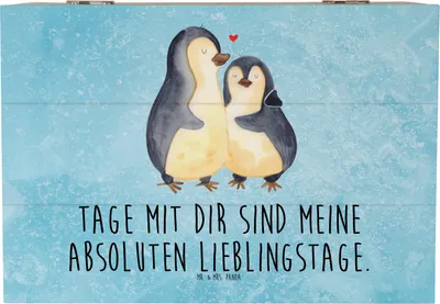 Produktbild von Mr. & Mrs. Panda Box Pinguin umarmen 22 x 15 cm - Eisblau - Geschenk, Geschenkbox, Hochzeit, Hochzeitstag, Liebe, Aufbewahrungstruhe, Kiste, Erinnerungskiste, Truhe