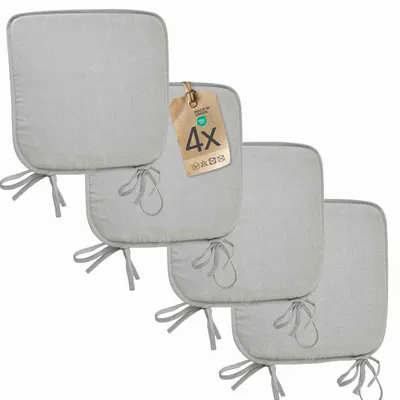 Produktbild von Sitzkissen Stuhlkissen Indoor & Outdoor 2er Set 38x38 cm - Silber - etérea Stuhl Kissen Auflage mit Bändern
