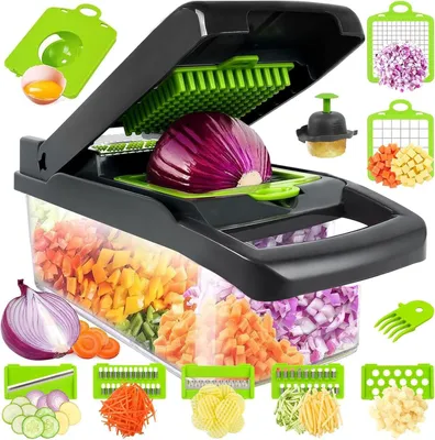 Produktbild von 16-in-1 Gemüseschneider mit 7 austauschbaren Klingen, Mandoline Gemüsehobel, Würfelschneider für Obst und Gemüse
