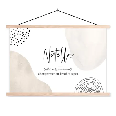 Produktbild von MuchoWow® Textilposter Nutella - Sprichwörter - Zitate - Nutella Definition - Wörterbuch 120x80 cm mit holzfarbenen Rahmen - Aufhängeset