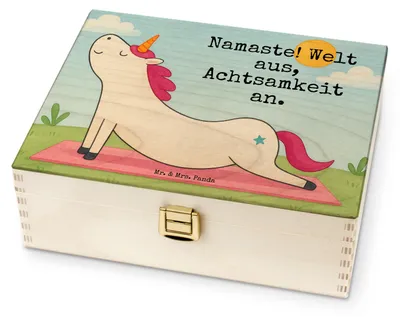 Produktbild von Mr. & Mrs. Panda Teebox Einhorn Yoga Design - Weiß - Geschenk, Namaste, Teedose, Unicorn, Tee Organizer, Yogamatte, Box, Aufbewahrung, Teeaufbewahrung, Sport, für Paare