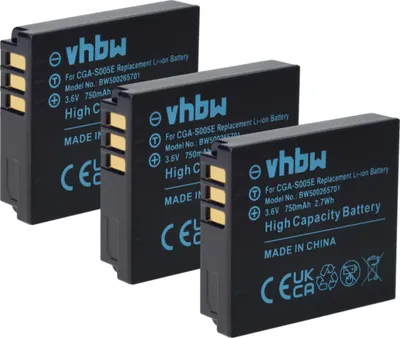 Produktbild von vhbw 3x Akku Ersatz für Panasonic CGA-S005, DMW-BCC12, CGA-S005E/1B, CGA-S005E für Kamera (750 mAh, 3,6 V, Li-Ion)