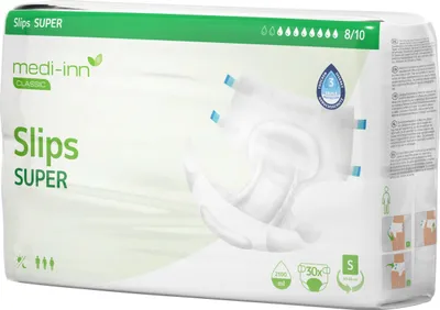 Produktbild von Medi-Inn Inkontinenz-Slips SUPER, Gr. S, 4 x 30 = 120 Stück, 8 Tropfen, Unisex-Passform, weiß