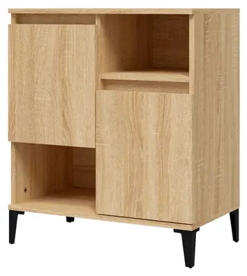 Produktbild von Sideboard, Kommode mit 4 Fächern, Hochboard für das Wohnzimmer mit Türen, Schrank Anrichte Beistellschrank, Sonoma-Eiche Holzwerkstoff