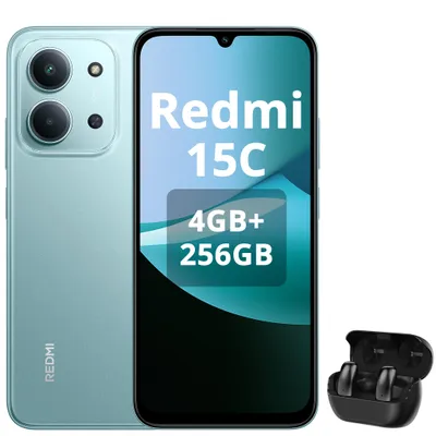 Immagine prodotto di Xiaomi Redmi 15C 4G Dual Sim, 4GB di RAM, 256GB di memoria interna, colore verde menta, con cuffie