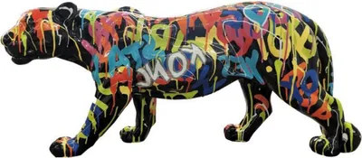 Produktbild von Casa Padrino Luxus Deko Skulptur Panther Mehrfarbig / Schwarz H. 80 x H. 35 cm - Große Deko Figur - XXL Deko Skulptur - XXL Deko Figur - Wohnzimmer Deko - Garten Deko - Luxus Figuren