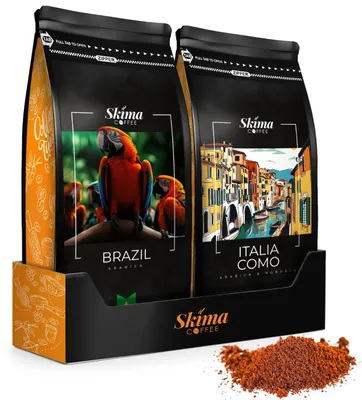 Obrázok produktu pre Mletá káva 2 x 500 g BRAZÍLIA/ITALIA COMO čerstvo pražená SkimaCoffee + podtácka