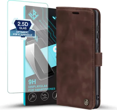Produktbild von Handy Hülle für Samsung Galaxy S25 Ultra mit 9H Displayglas Klapphülle Bookcase Flip Cover Handy Tasche Etui Farbe: Dunkelbraun