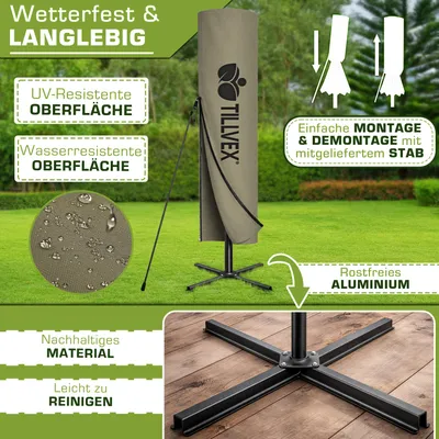 Immagine prodotto di tillvex ombrellone a sbalzo in alluminio marrone LED solare Ø 350 cm con manovella | ombrellone con interruttore on/off | ombrellone da giardino protezione UV alluminio | ombrellone a manovella con supporto ombrellone da mercato impermeabile