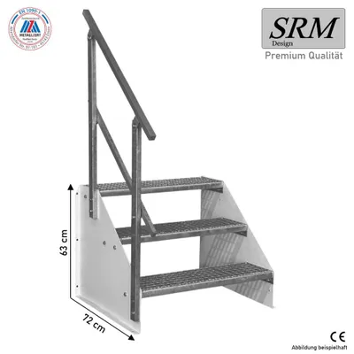 Produktbild von 3 Stufen Standtreppe Modell 1 freistehend weiß Treppe Stahltreppe Breite 110 cm Höhe 63 cm mit einseitigem Geländer
