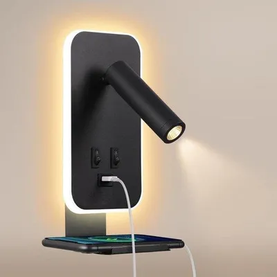 Productafbeelding van LED Wandlamp - Leeslamp USB - Sfeerverlichting Kantoor - 3-in-1 Functie - 12 Watt - Zwart