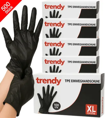 Produktbild von 500x TPE Einweghandschuhe XL Schwarz | Professionelle Einmalhandschuhe | Puderfrei & Latexfrei | Für Gastronomie, Friseur, Kosmetik, Pflege & Küche