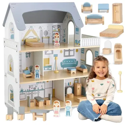 Image de Maison de poupée pour enfants, 3 étages, jouet éducatif, blanche