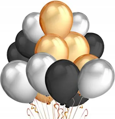 Image de Ballons 12 pouces, noir, or, argent, 15 pcs.