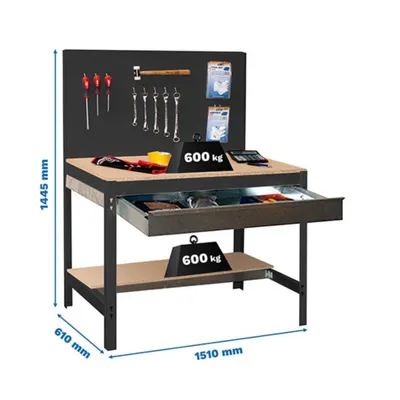 Produktbild von Simonrack Werkbank SIMONWORK anthrazit 1 Schublade 151,0 x 61,0 x 144,5 cm