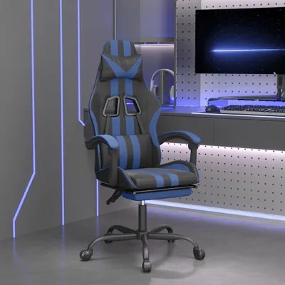 Image de vidaXL Chaise de jeu avec repose-pieds Noir et bleu Similicuir