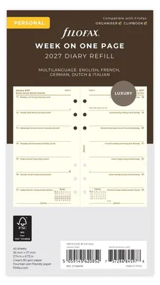 Produktbild von FILOFAX Kalendereinlage 2027 - PERSONAL - 1 Woche = 1 Seiten - creme Baumwolle - mehrsprachig