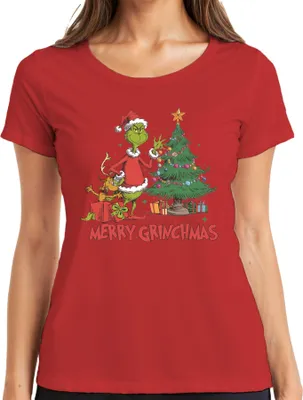 Produktbild von Merry Grinchmas Grinch Weihnachtsbaum Geschenke Weihnachten Damen T-Shirt, Rot, L