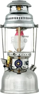 A chrome Petromax petroleum lantern is shown against a white background.