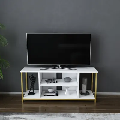 Produktbild von TV-Lowboard Rinaldo für TVs bis zu 55"| Weiß & Gold