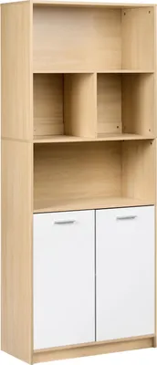 Zdjęcie produktu dla BELIANI Regał dwudrzwiowy jasnobrązowy z białym płyta pilśniowa na książki minimalistyczny z szafką otwarte zamknięte półki