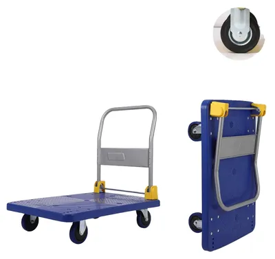 Productafbeelding van Opvouwbare platformwagen, zwaarstaal, draagvermogen 600 kg, blauw, afmetingen 35x24 inch