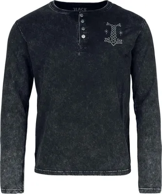 Produktbild von Black Premium by EMP Herren schwarzes Langarmshirt mit Knopfleiste und individueller Waschung M