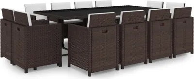 Image de The Living Store Ensemble de jardin 13 pièces avec coussins Poly Rattan Marron