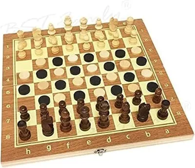 Imagen del producto de Juego de ajedrez internacional de madera 3 en 1, que incluye también backgammon y damas. Incluye piezas de ajedrez de madera. Juego de ajedrez