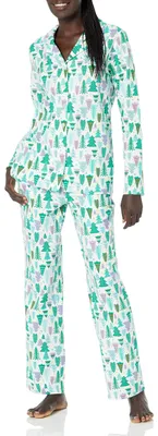 Produktbild von A. Essentials Damen-Pyjama-Set aus Flanell, langärmelig, Knopfleiste vorne, Ecru