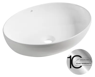 Obrázek produktu pro Desna umyvadlo na desku 51x39 cm, oválné, bílá keramika, bez otvoru pro baterii, odolné proti skvrnám, montáž na desku