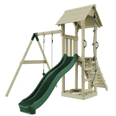Produktbild von OutdoorToys Spielturm mit Wellenrutsche und Kinder-Schaukel | Outdoor Klettergerüst Garten, Ausführung: Kinderschaukel, Farbe: Smaragdgrün Kinderschaukel