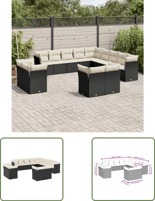 Produktbild von The Living Store 13-tlg. Garten-Sofagarnitur mit Kissen Schwarz Poly Rattan