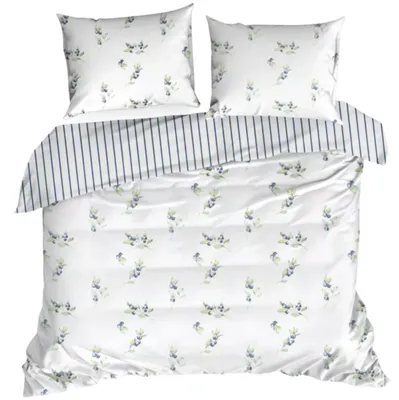 Image de EUROFIRANY | Ensemble de housse de couette - Linge de lit - 160 x 200 - Satin de coton - Blanc - Parure de lit - Motifs floraux
