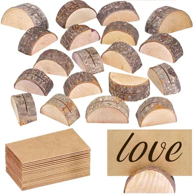 Tischkartenhalter aus Holz, 20 Stück, inkl. Karten, für Hochzeit & Feste