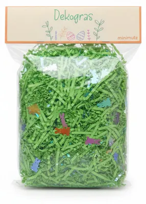 Produktbild von Ostergras Grün mit Glitzer-Hasen Konfetti, Dekogras Papier für Osternest & Osterkörbchen, Ausgefallenes Füllmaterial für Ostergeschenke Kinder 1 Packung