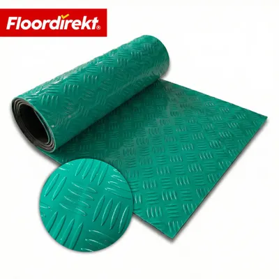 Immagine prodotto di Pavimento in PVC Floordirekt Bullet, effetto lamiera striata, 110 x 100 cm, antiscivolo e facile da pulire, taglio al metro, per garage e officine, magazzini, verde