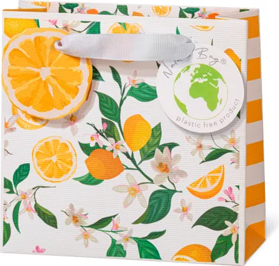Produktbild von Geschenktüte Tasche klein CD-Format Lemon Zitronen Kraftpapier mit Strukturprägung, Naturebag plastikfrei