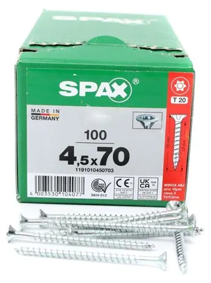 Zdjęcie produktu dla SPAX 1191010450703, Śruba, Metal, Cynk, Drewno, Płaska głowa, Torx, Metaliczny