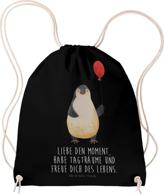 Produktbild von Mr. & Mrs. Panda gym tasche Pinguin Luftballon - Schwarz - Geschenk, Turnbeutel, gymnastiktasche, Beutel, Tagträume, Gymbag, Liebe, wander rucksack, Geschenkidee