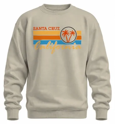 Imagen del producto de Sudadera con cuello redondo, estilo retro vintage, con motivos de la playa Palmen en Santa Cruz, California, costa oeste. Color: natural. Talla: XXL