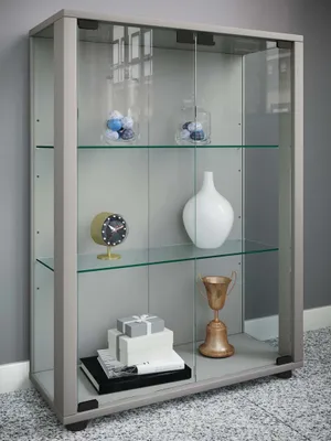 Produktbild von VCM Glasvitrine stehend | Vitrine Glas mit ESG-Sicherheitsglas | Maße ca. H. 80 x B. 60 x T. 25 cm | Standvitrine Glas | Modern und platzsparend | Glas Vitrinenschrank – Sintalo