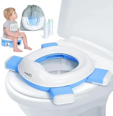 Produktbild von Tragbarer Reise-WC-Sitz für Kleinkinder mit Aufbewahrungstasche – Töpfchentraining, faltbarer Kinder-WC-Sitz – 40 Töpfchenbeutel, abnehmbarer Tragekorb mit Spritzschutz