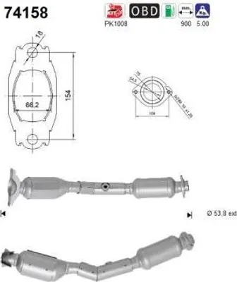 Produktbild von AS Katalysator Kat für NISSAN Qashqai / Qashqai +2 I (J10, NJ10) Euro 4/Euro 5 74158