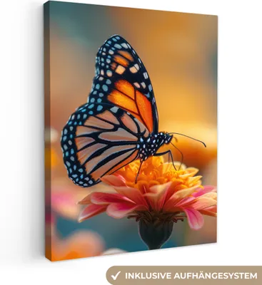 Produktbild von MuchoWow® - Leinwandbilder - Schmetterling - Tiere - Farbenfroh - Natur - Blumen, Wandbild, Wanddeko Bilder Wohnzimmer, 60x80 cm