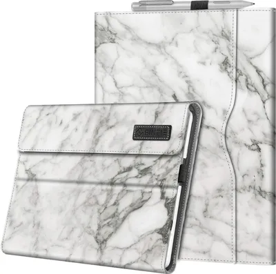 Produktbild von Fintie Hülle für Microsoft Surface Go 3 (2021) / Go 2 (2020) / Go (2018) 10 Zoll Tablet - Multi-Sichtwinkel Kunstleder Schutzhülle Cover Case mit Dokumentschlitze, Type Cover kompatibel, Marmor Weiß