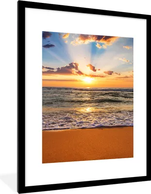 Produktbild von MuchoWow® Gerahmtes Poster Strand - Sonnenuntergang - Meer - Wolken - Horizont 60x80 cm - Poster mit Schwarzem Bilderrahmen Wandposter Rahmen Foto Bilder - Wohnzimmer - Dekorationen - Prämie